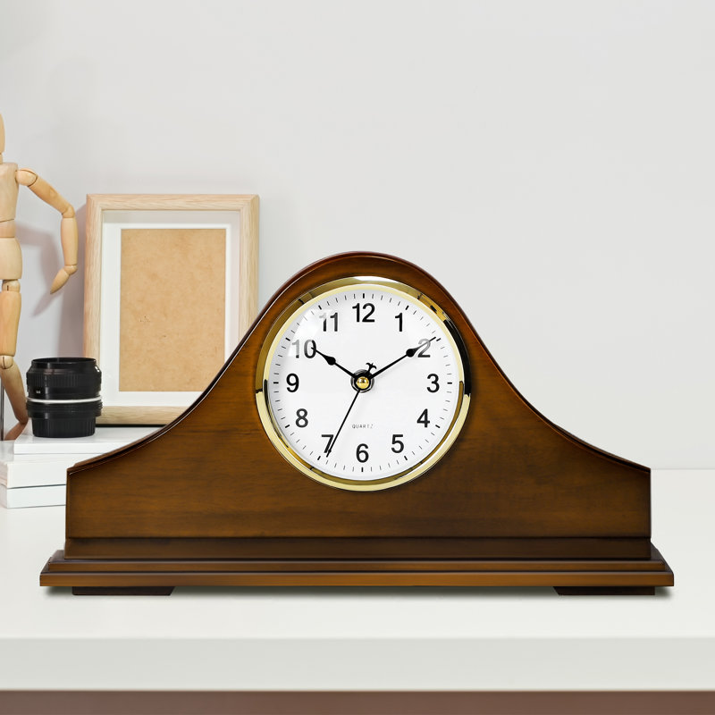 Ebern Designs Classic Wooden Mantel Clock, Brown Wood Tabletop